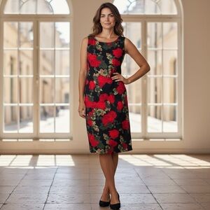 Vintage 90s G.A.S. Dress Medium Y2K Great American Sportswear Black Red Flowers